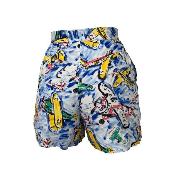 Chanel Blue Airplane Print Shorts - Apparel