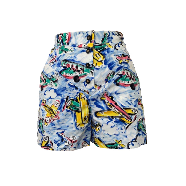 Chanel Blue Airplane Print Shorts - Apparel