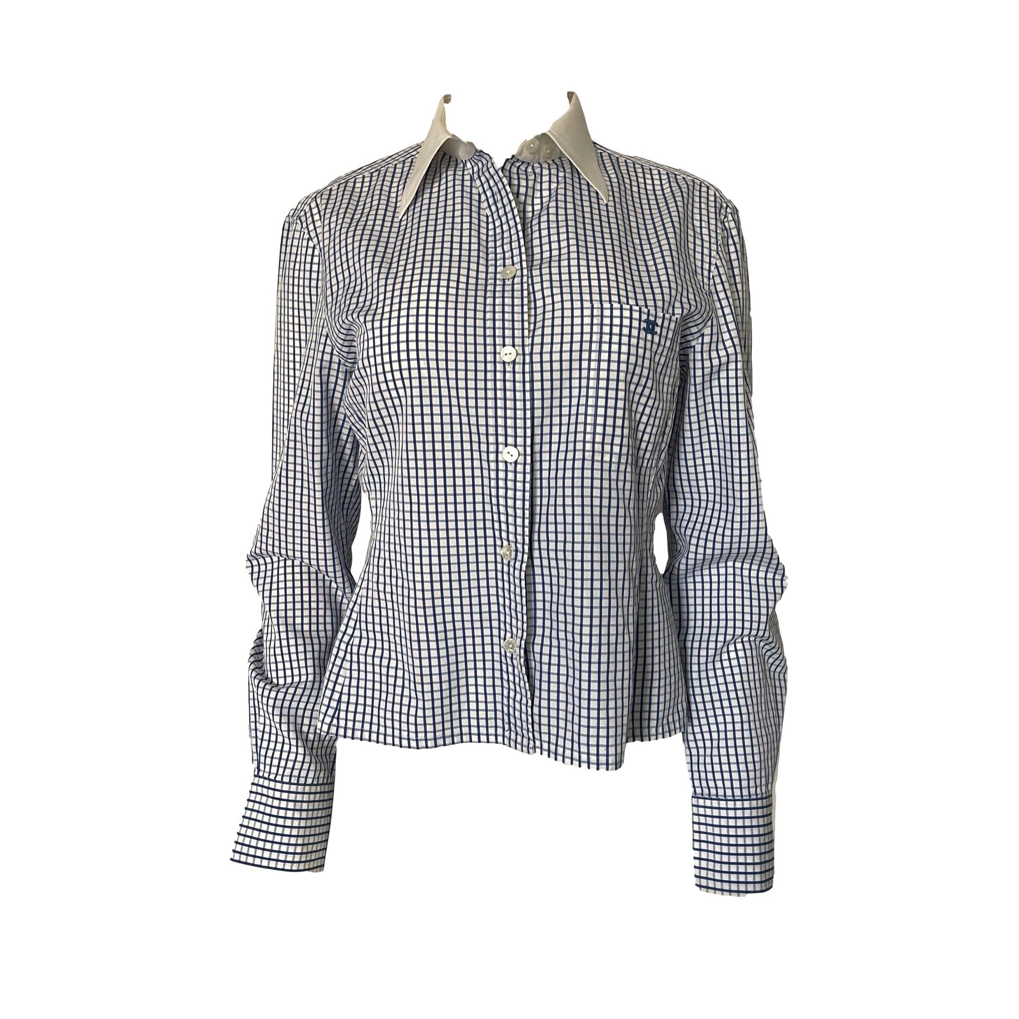 Chanel Blue Gingham Button Down - Apparel
