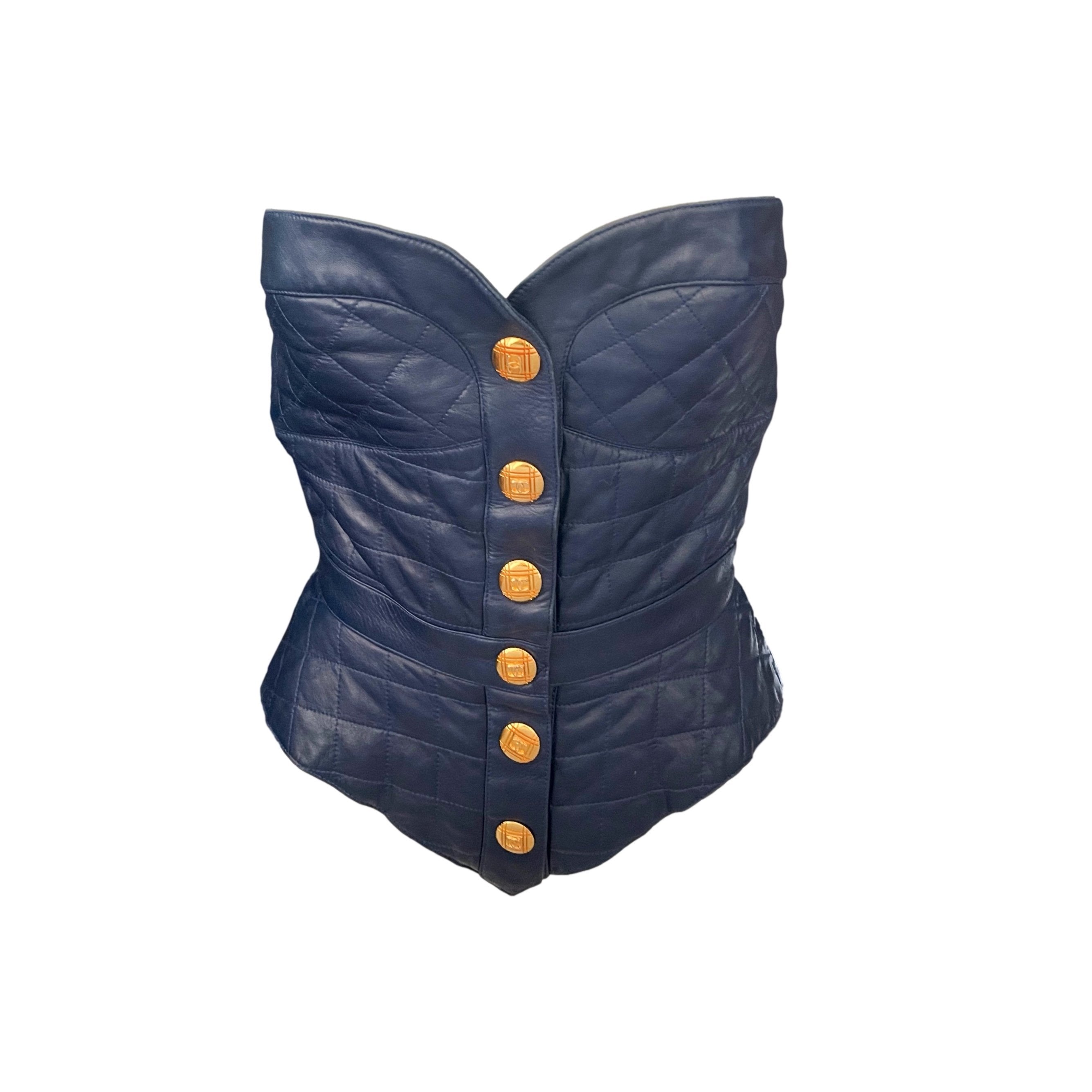 Treasures of NYC - Chanel Blue Leather Logo Button Corset