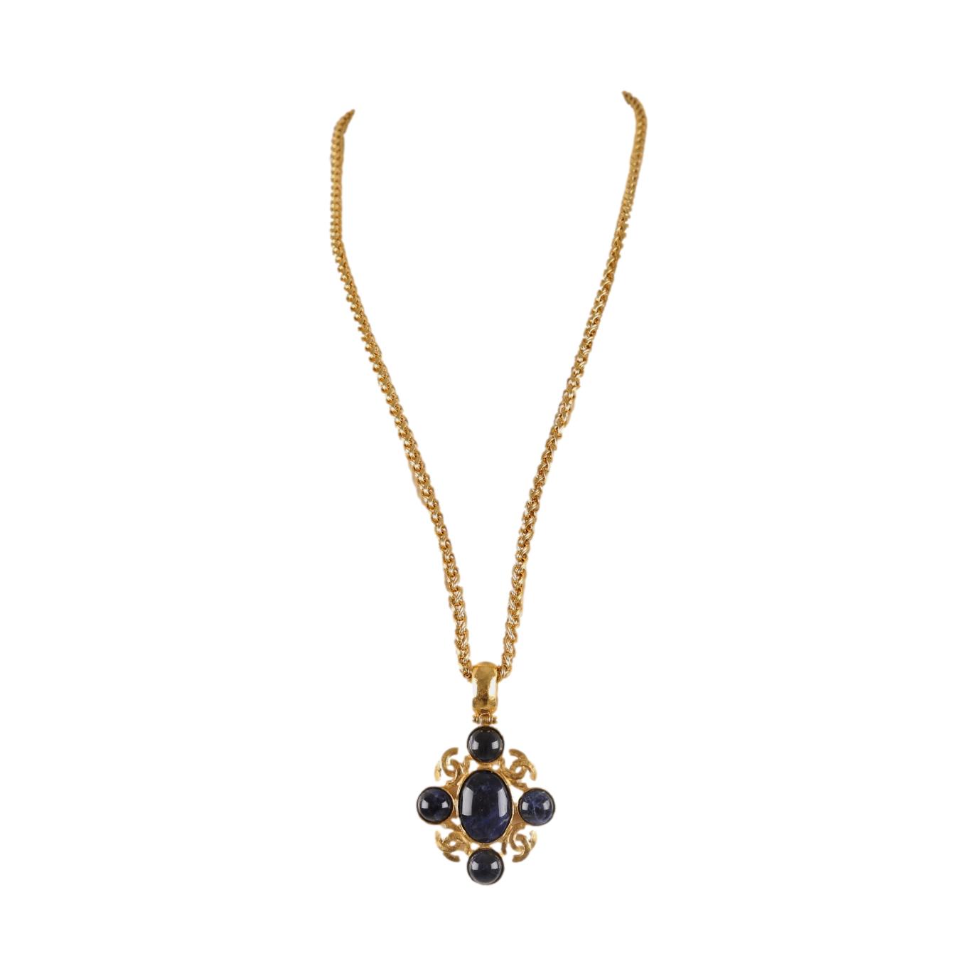 Chanel Blue Stone Logo Necklace - Jewelry