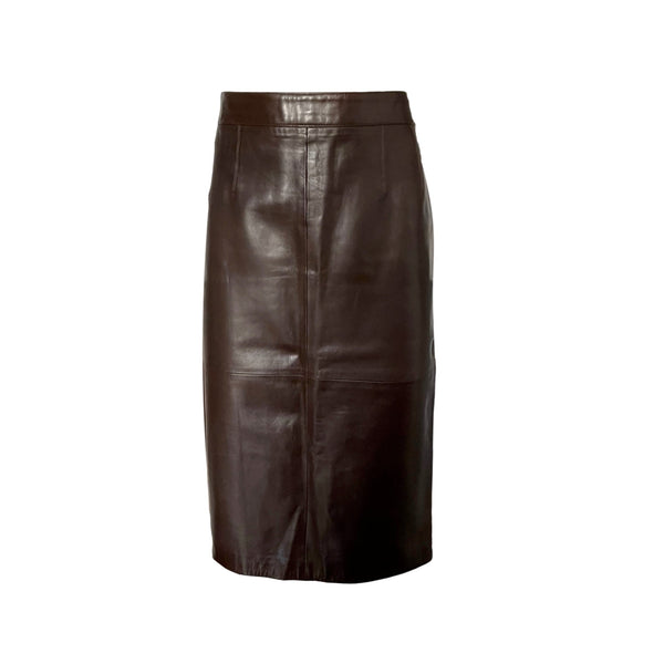 Chanel Brown Leather Logo Button Skirt - Apparel