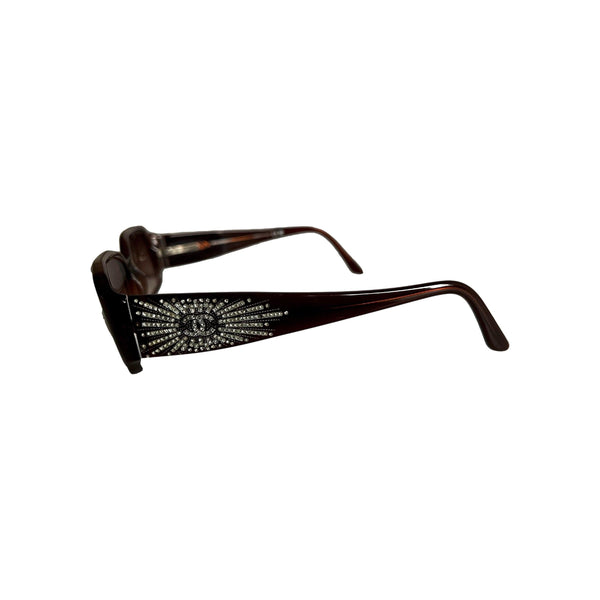 Chanel Brown Rhinestone Small Sunglasses - Sunglasses