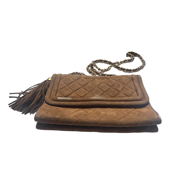 Chanel Brown Suede Chain Flap Bag - Handbags