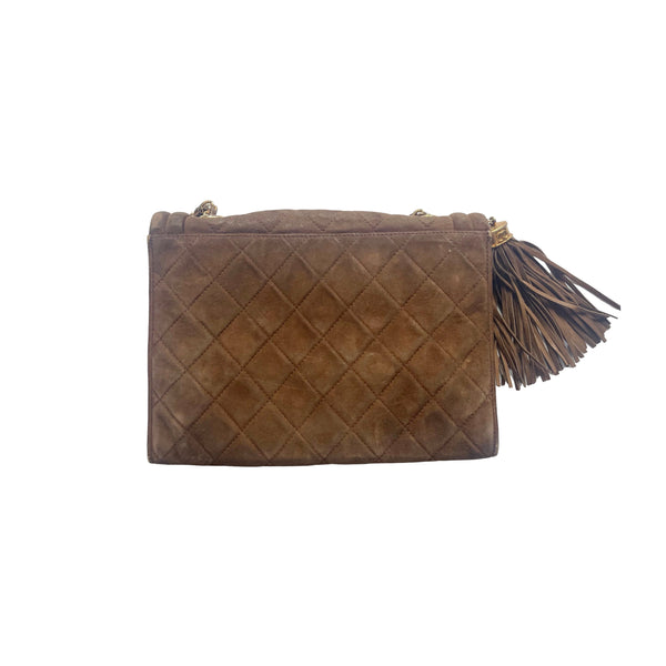 Chanel Brown Suede Chain Flap Bag - Handbags