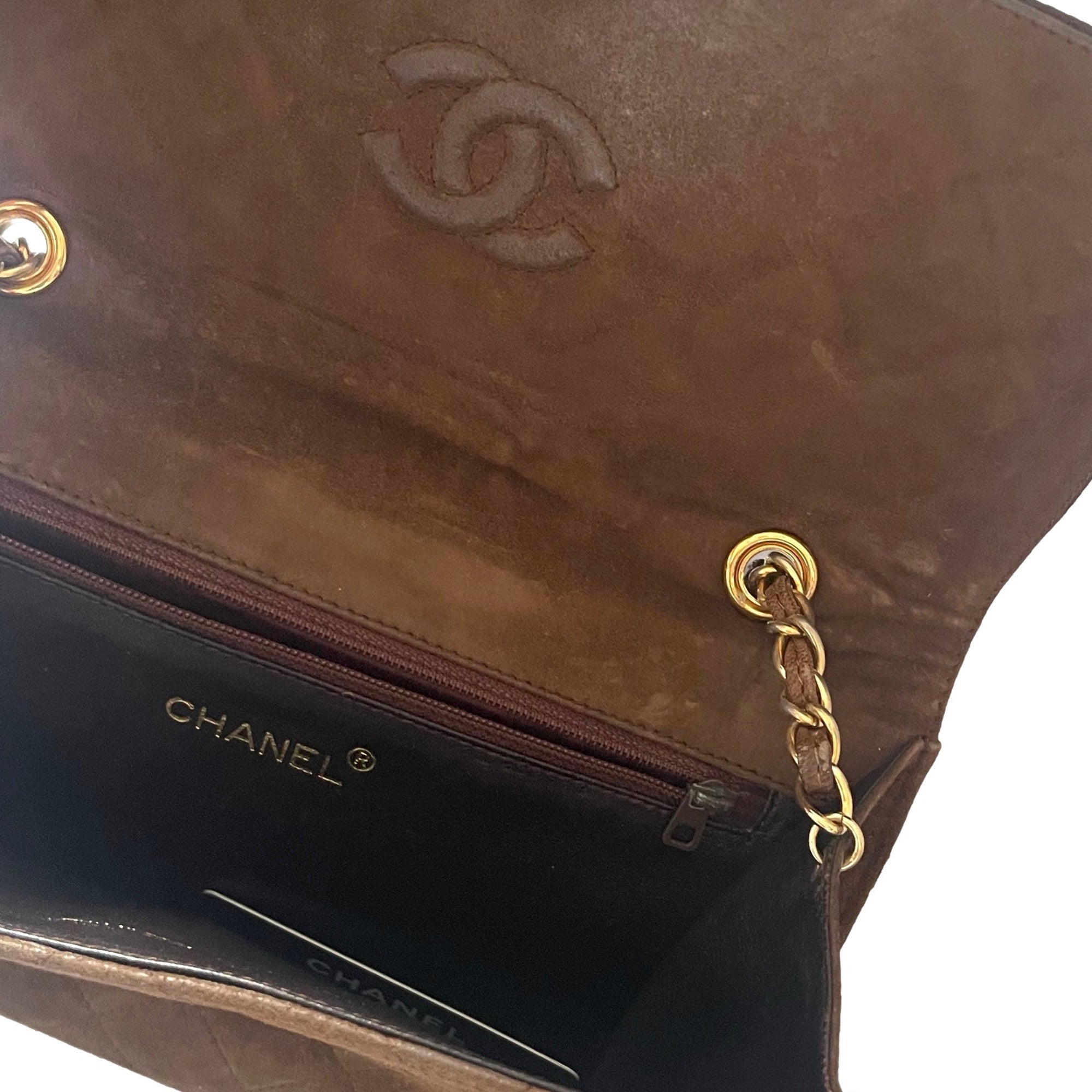 Chanel Brown Suede Chain Flap Bag - Handbags