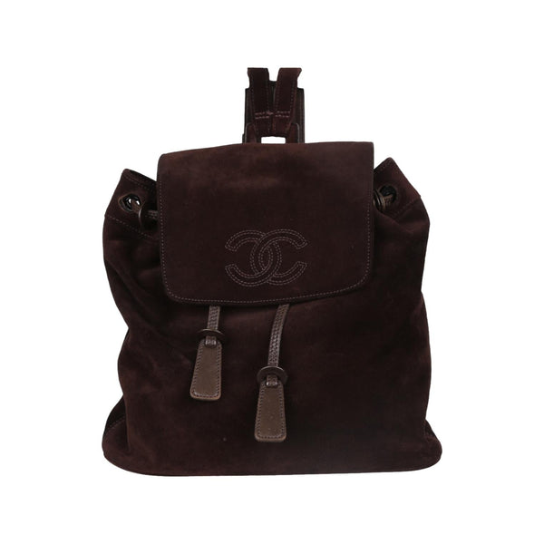 Chanel Brown Suede Logo Backpack - Handbags