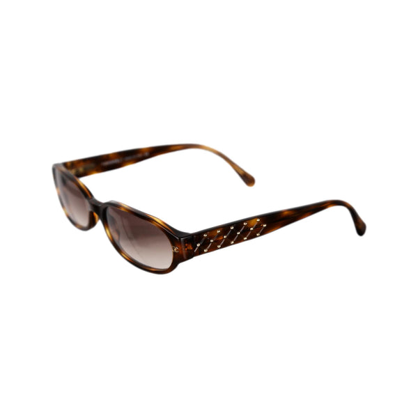 Chanel Brown Tortoise Rhinestone Micro Sunglasses - 