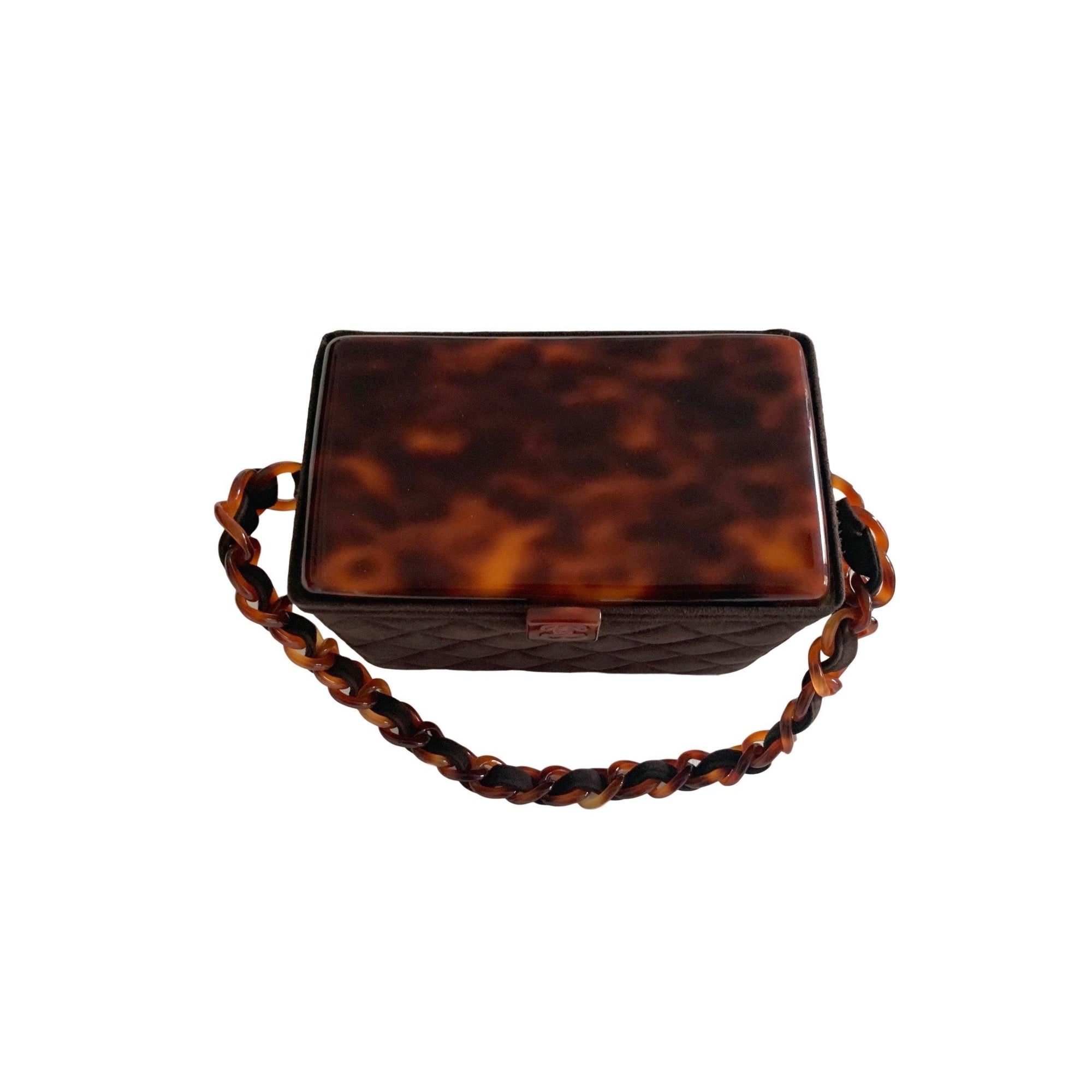 Chanel Brown Tortoise Suede Box Bag - Handbags