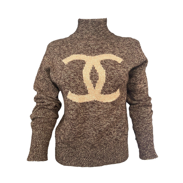 Chanel Brown Turtleneck Cashmere Sweater - Apparel