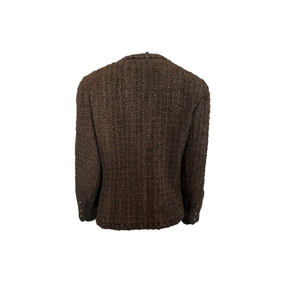 Chanel Brown Tweed Logo Button Blazer - Apparel