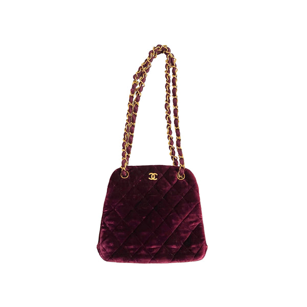Chanel Burgundy Velvet Chain Bag - Handbags