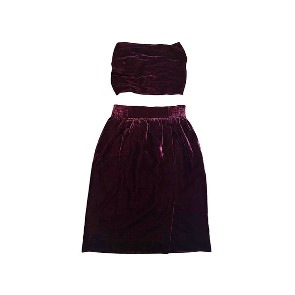 Chanel Burgundy Velvet Crop Set - Apparel