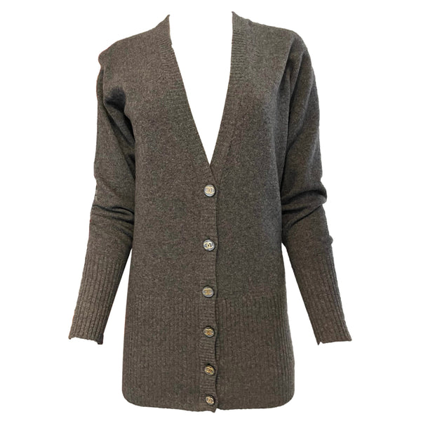 Chanel Cashmere Grey Logo Button Cardigan - Apparel