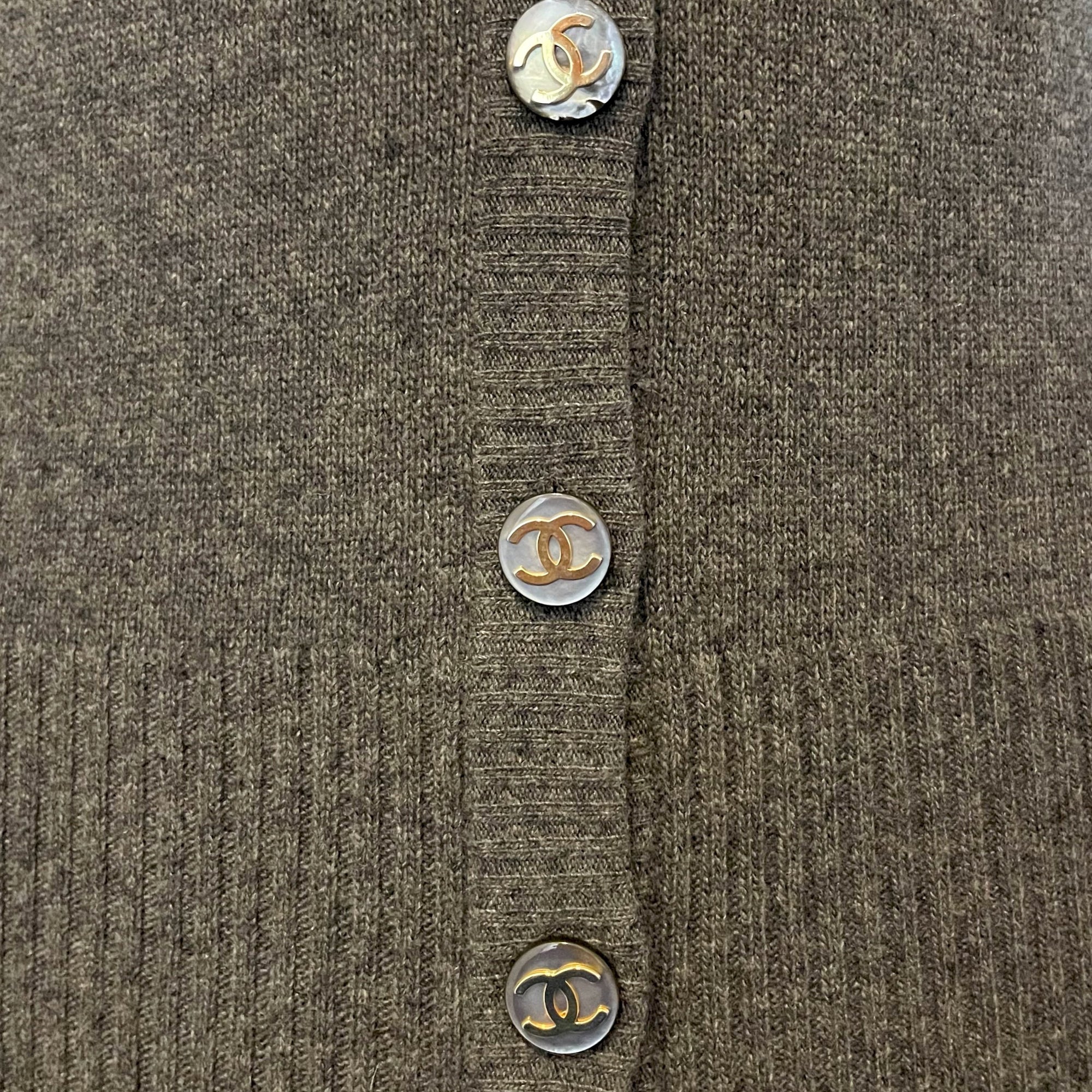 Chanel Cashmere Grey Logo Button Cardigan - Apparel