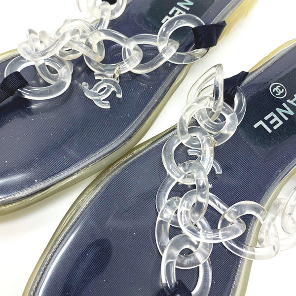 Chanel Clear Chain Logo Flat Sandals - Shoes