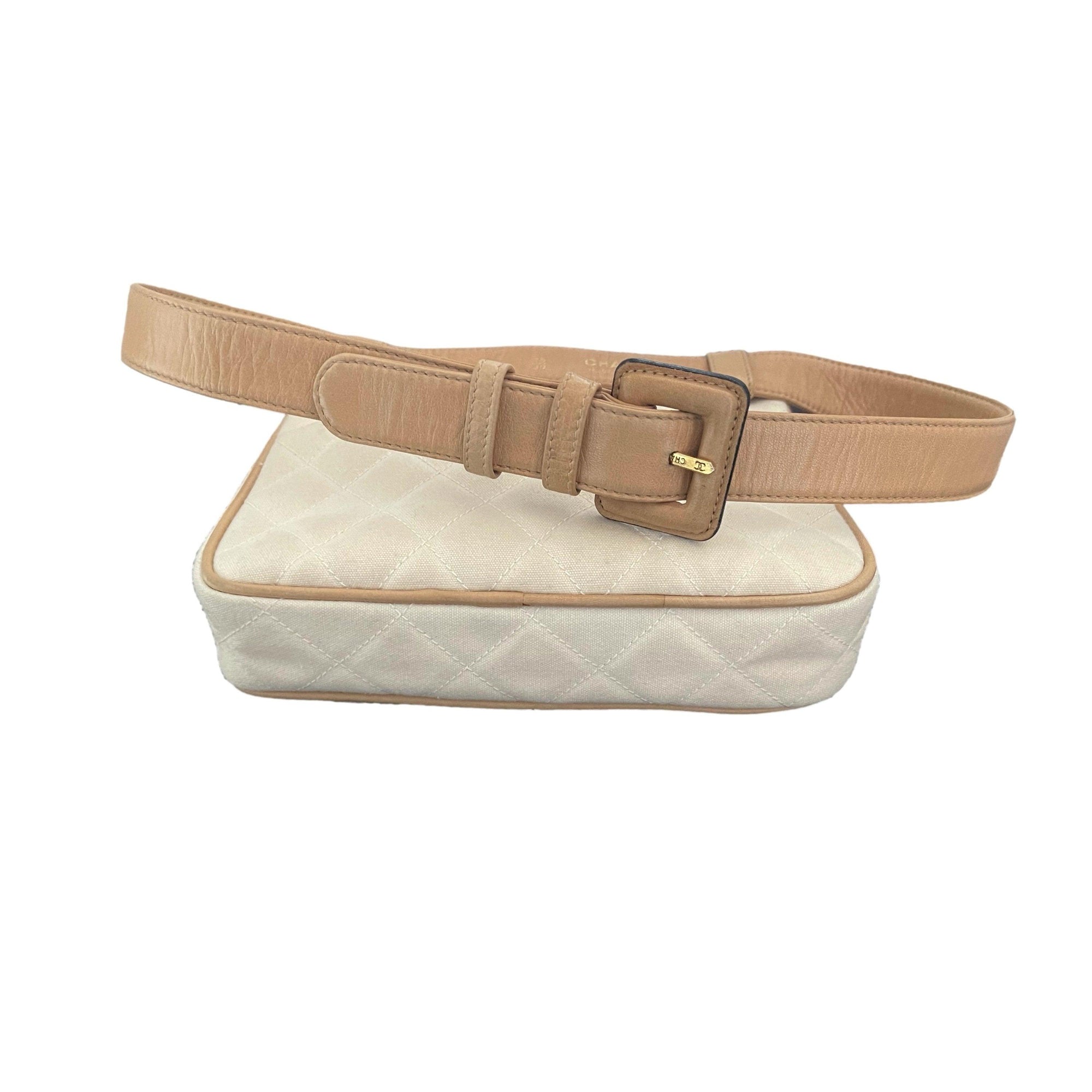 Chanel Cream and Beige Quilted Belt Bag - Handbags