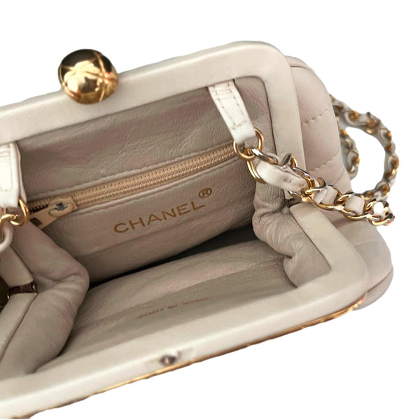 Chanel Cream Logo Kisslock Chain Bag - Handbags
