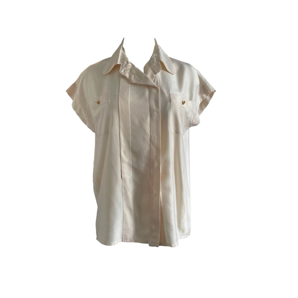 Chanel Cream Short Sleeve Button Down - Apparel