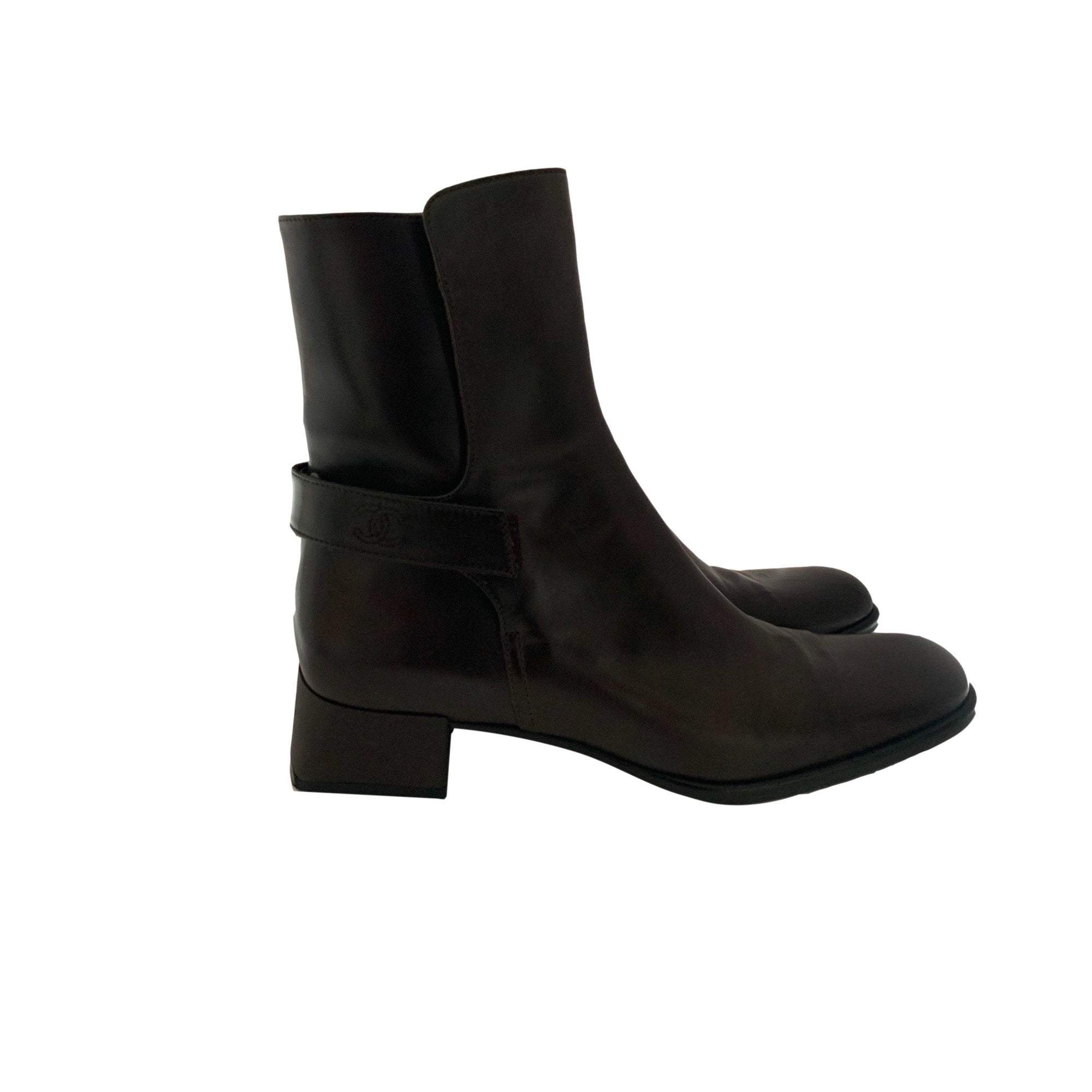 Chanel Dark Brown Leather Ankle Boots - Shoes