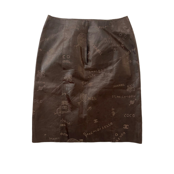 Chanel Dark Brown Leather Etched Skirt - Apparel