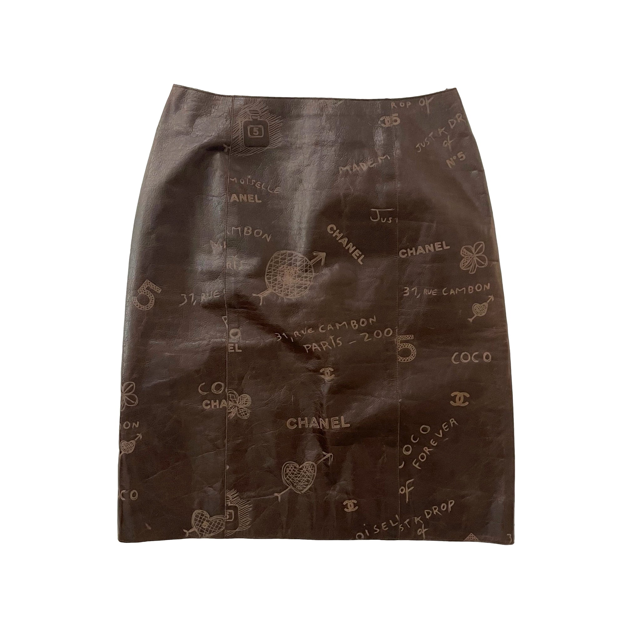 Chanel Dark Brown Leather Etched Skirt - Apparel