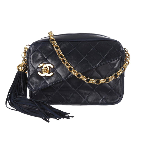 Vintage Chanel Quilted Tassel Camera Bag Beige Leather Chain Strap Shoulder  Bag