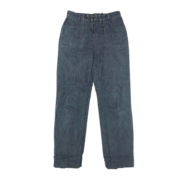 Chanel Denim Front Zip Cuff Jeans - Apparel
