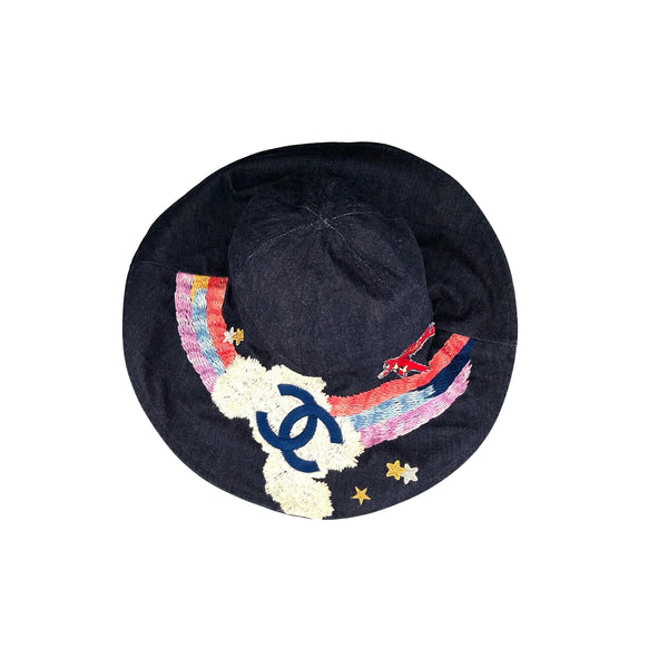 Chanel Denim Jumbo Logo Sun Hat - Accessories