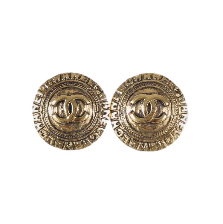 Chanel Gold Medallion Logo Earrings - Jewelry