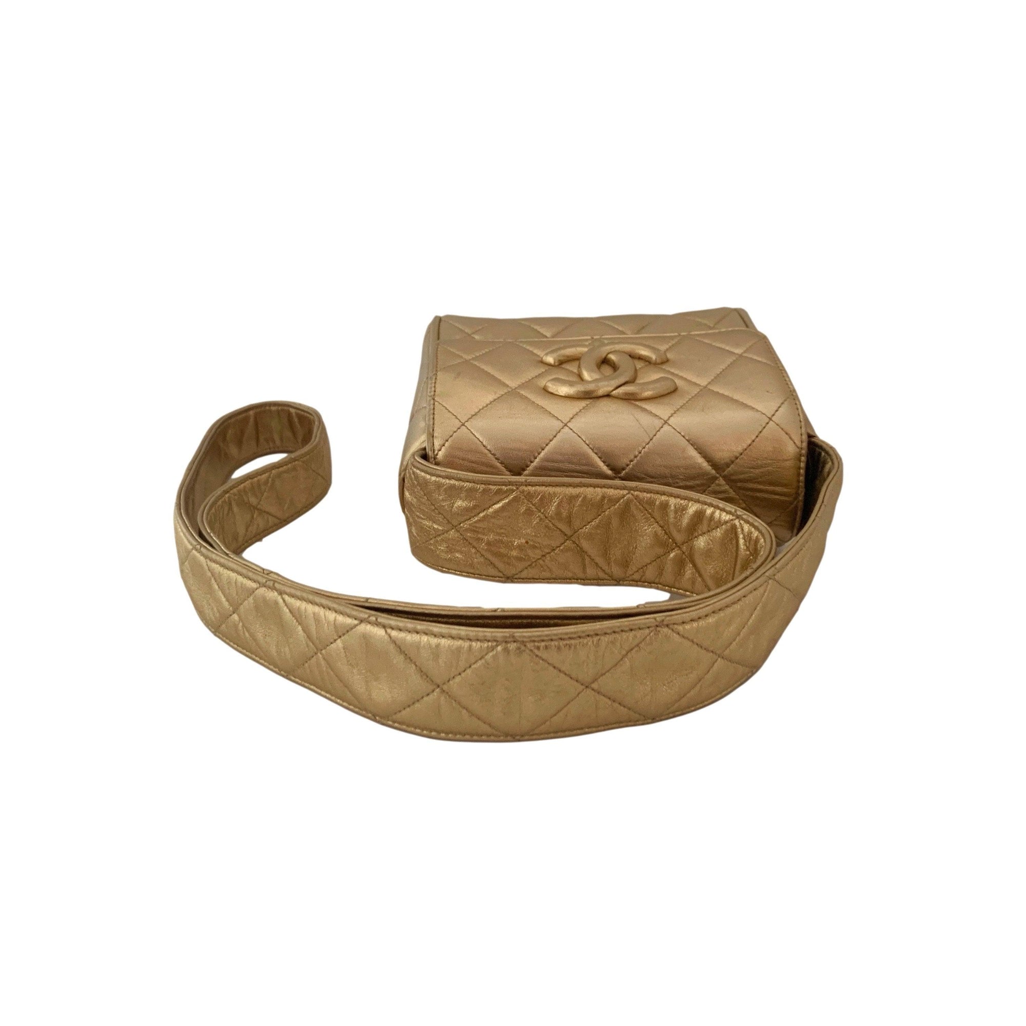 Chanel Gold Mini Quilted Crossbody - Handbags