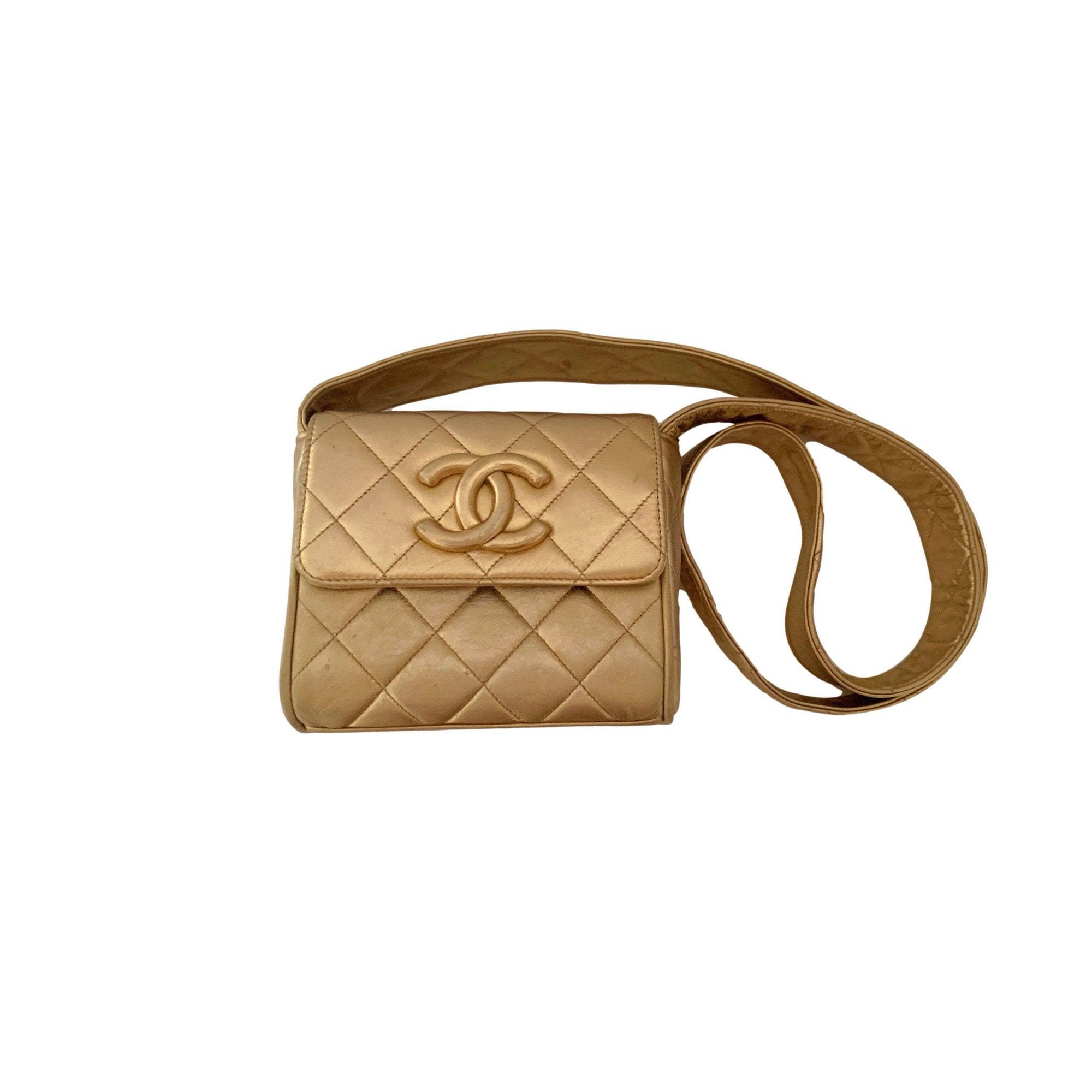 Chanel Gold Mini Quilted Crossbody - Handbags