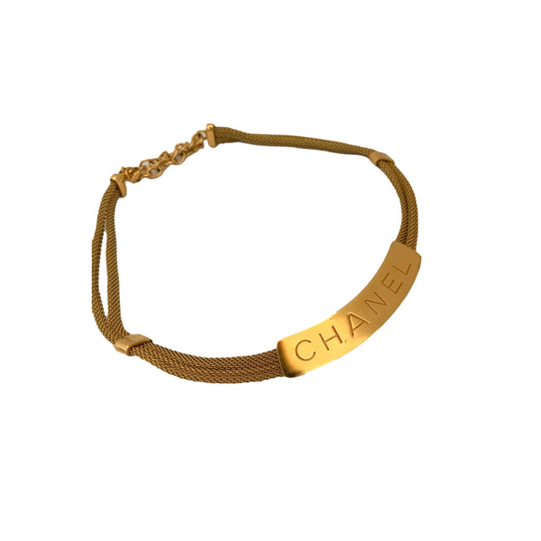 Chanel Gold Nameplate Necklace - Jewelry