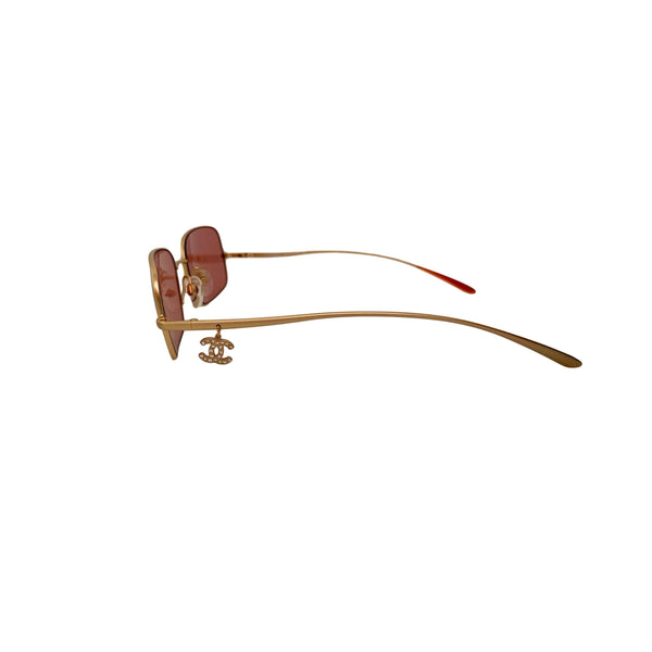 Chanel Gold Rhinestone Dangle Logo Sunglasses - Sunglasses