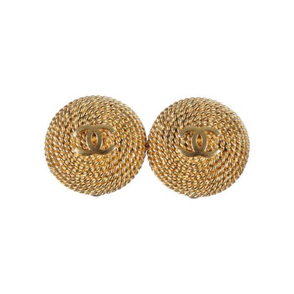 Chanel Gold Rope Logo Earrings - Jewelry