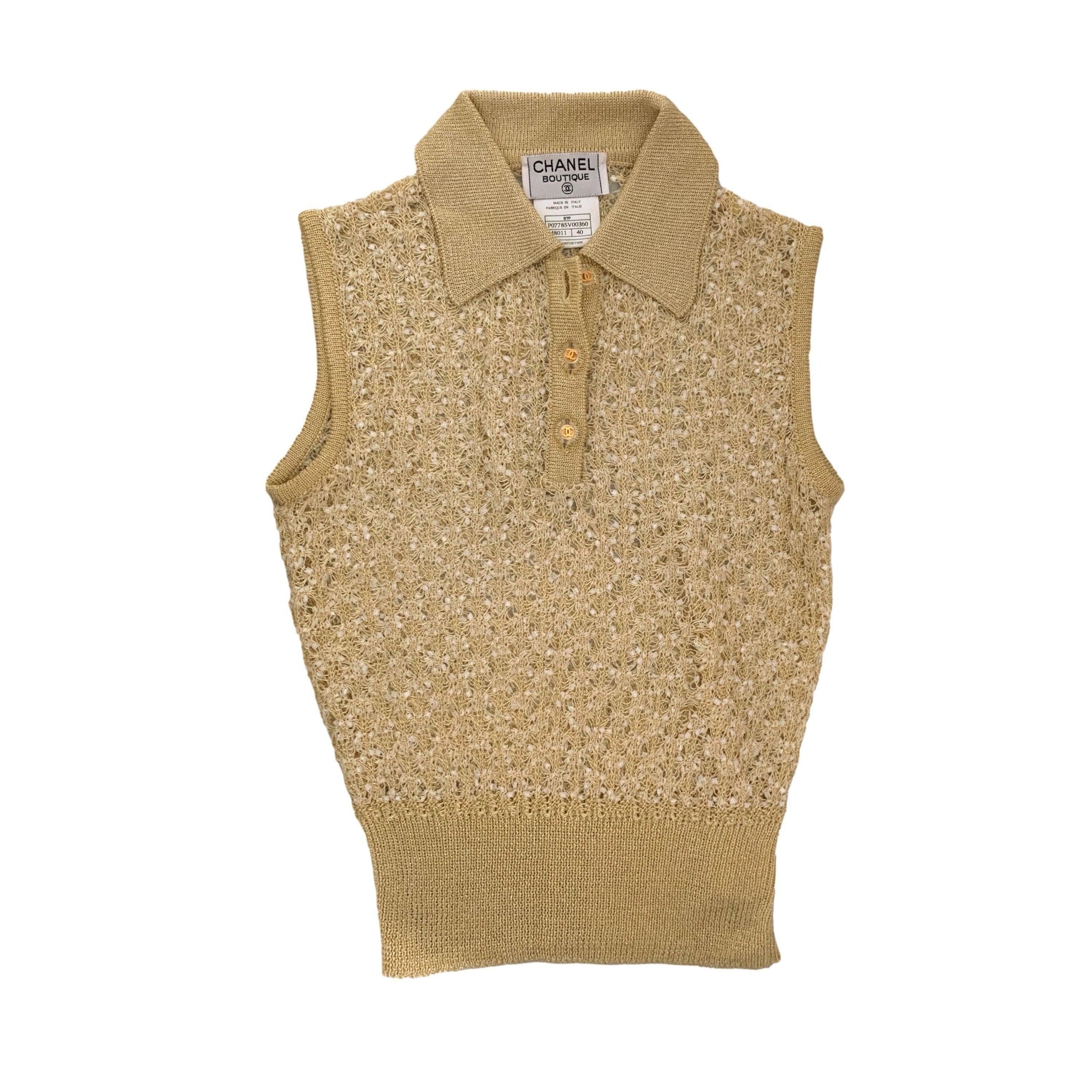 Chanel Gold Woven Collared Tank - Apparel