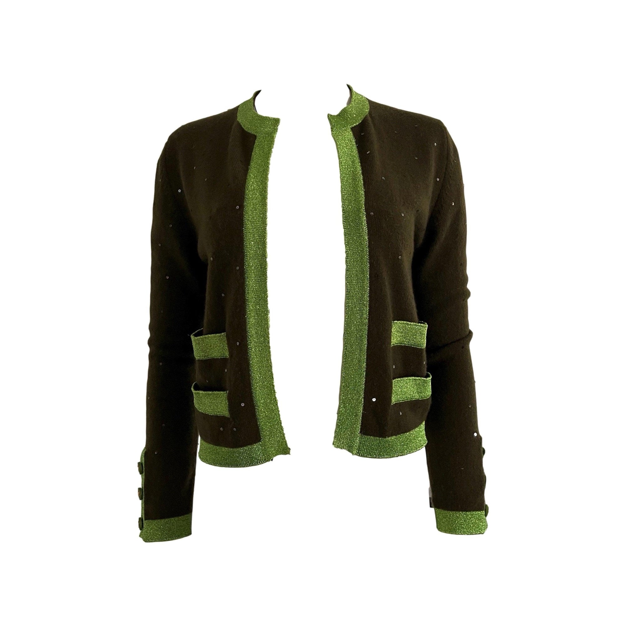 Chanel Green Logo Button Cardigan - Apparel