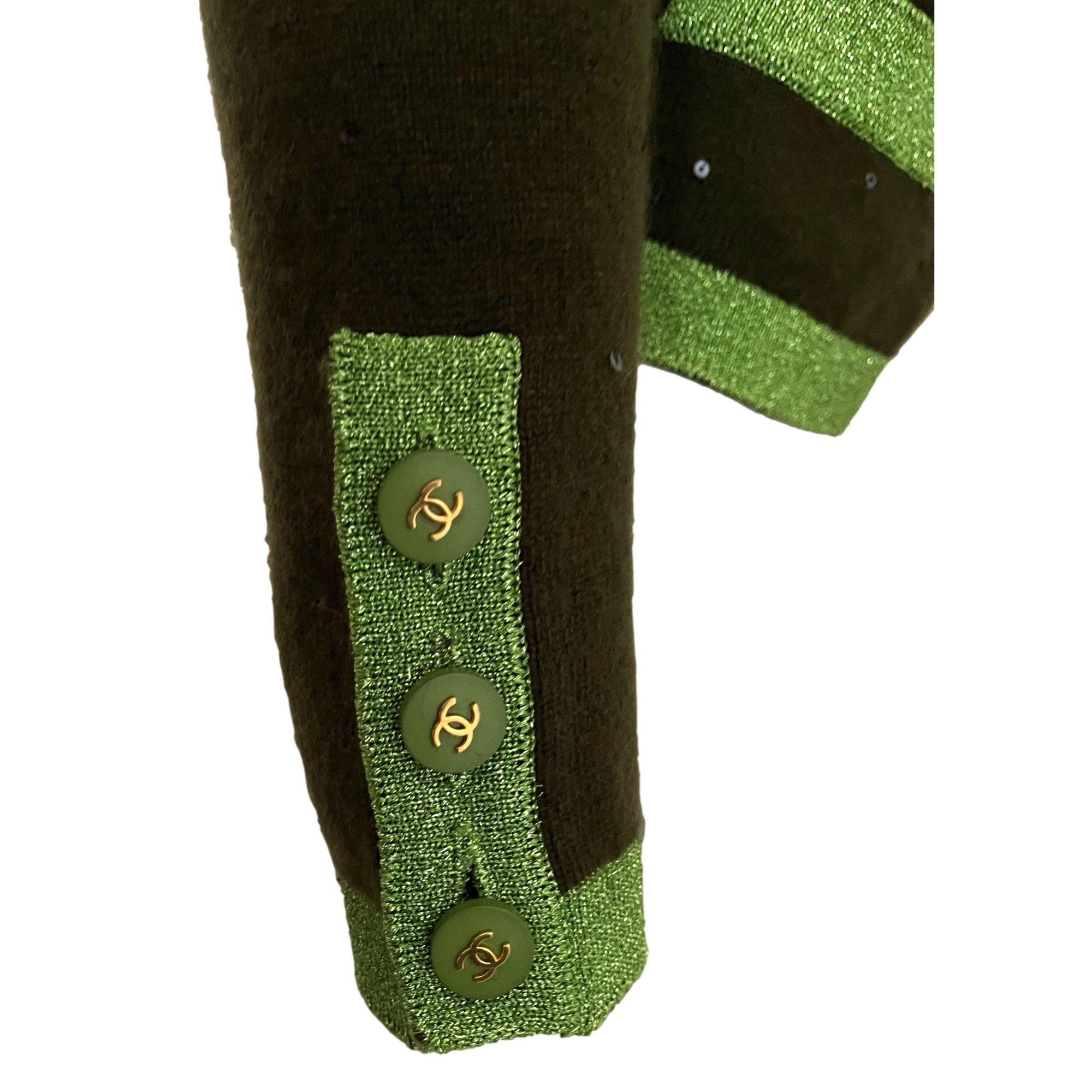 Chanel Green Logo Button Cardigan - Apparel
