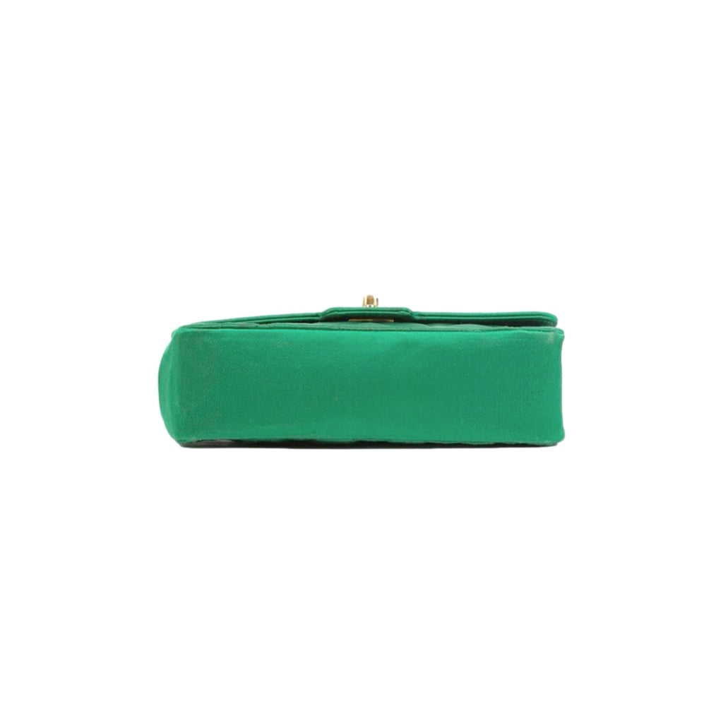Chanel Green Satin Chain Flap Bag