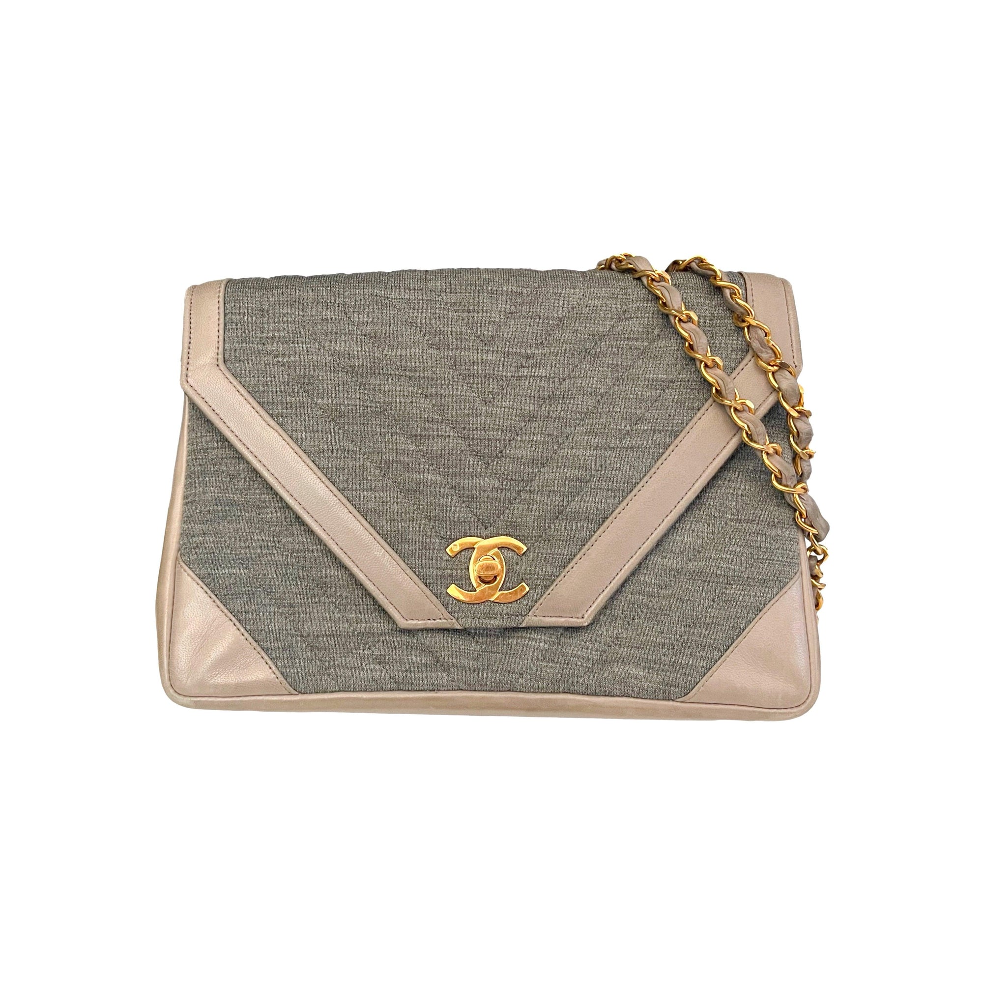 Chanel Grey Chevron Chain Flap Bag - Handbags