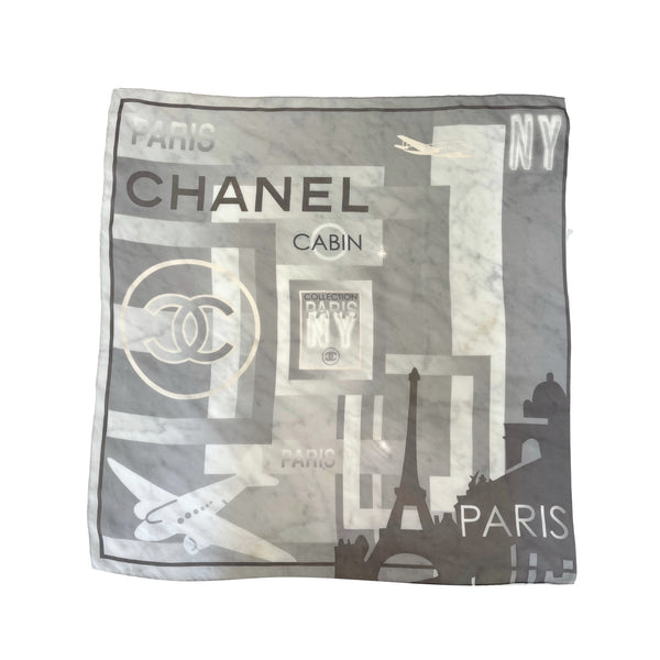 Chanel Grey Silk Travel Scarf - Accessories