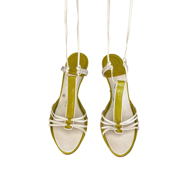 Chanel Lime Green Laced Up Heels - Shoes