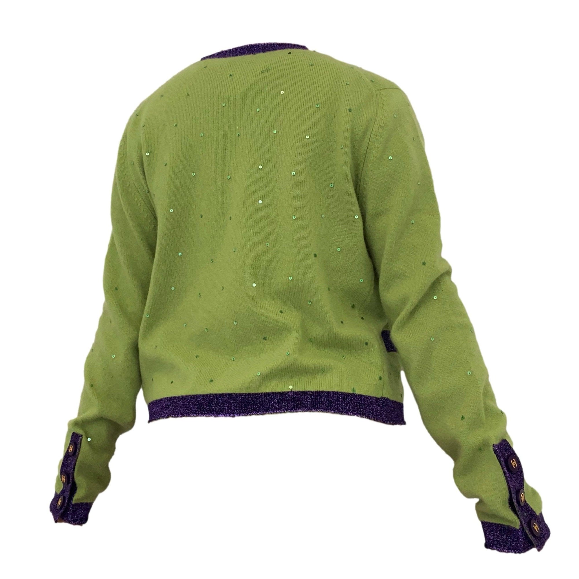 Treasures of NYC Chanel Lime Green Sequin Cardigan Set