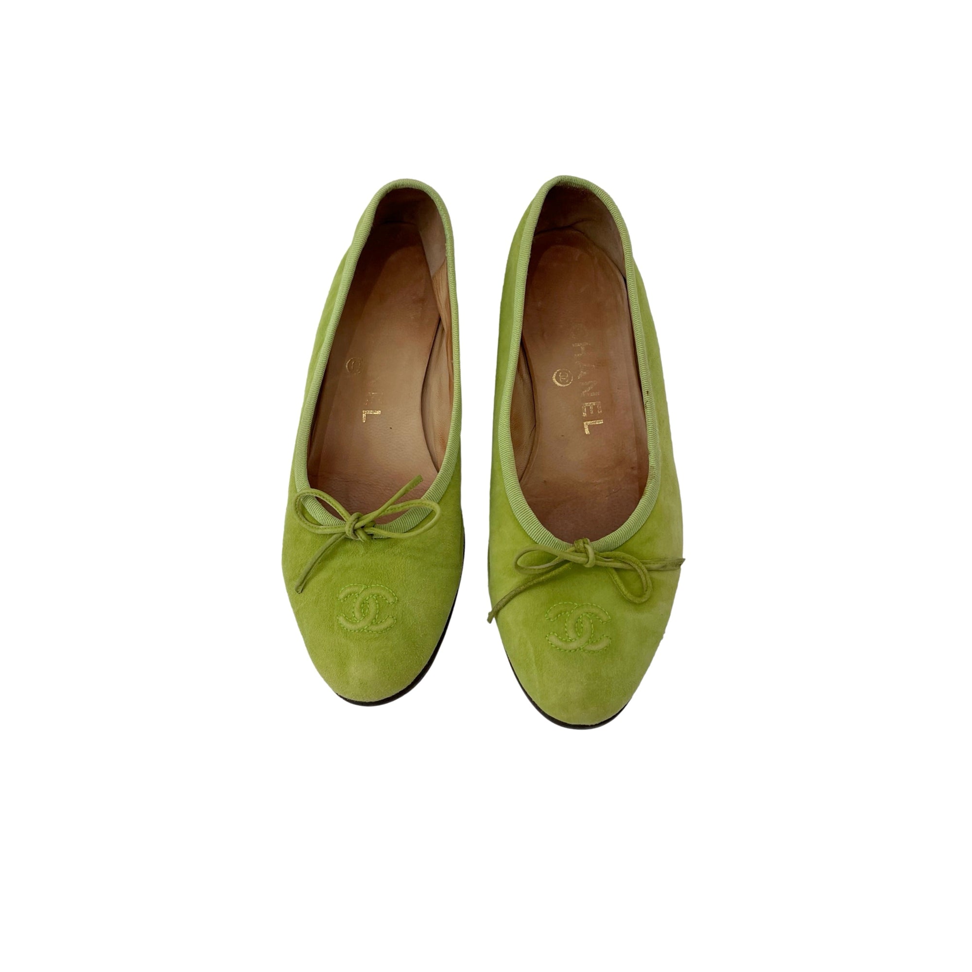 Chanel Lime Green Suede Flats - Shoes