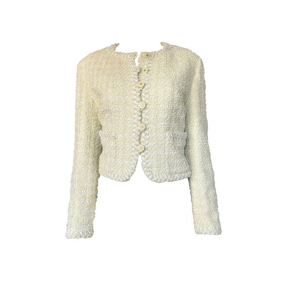 Chanel Lime Green Tweed Cropped Blazer - Apparel