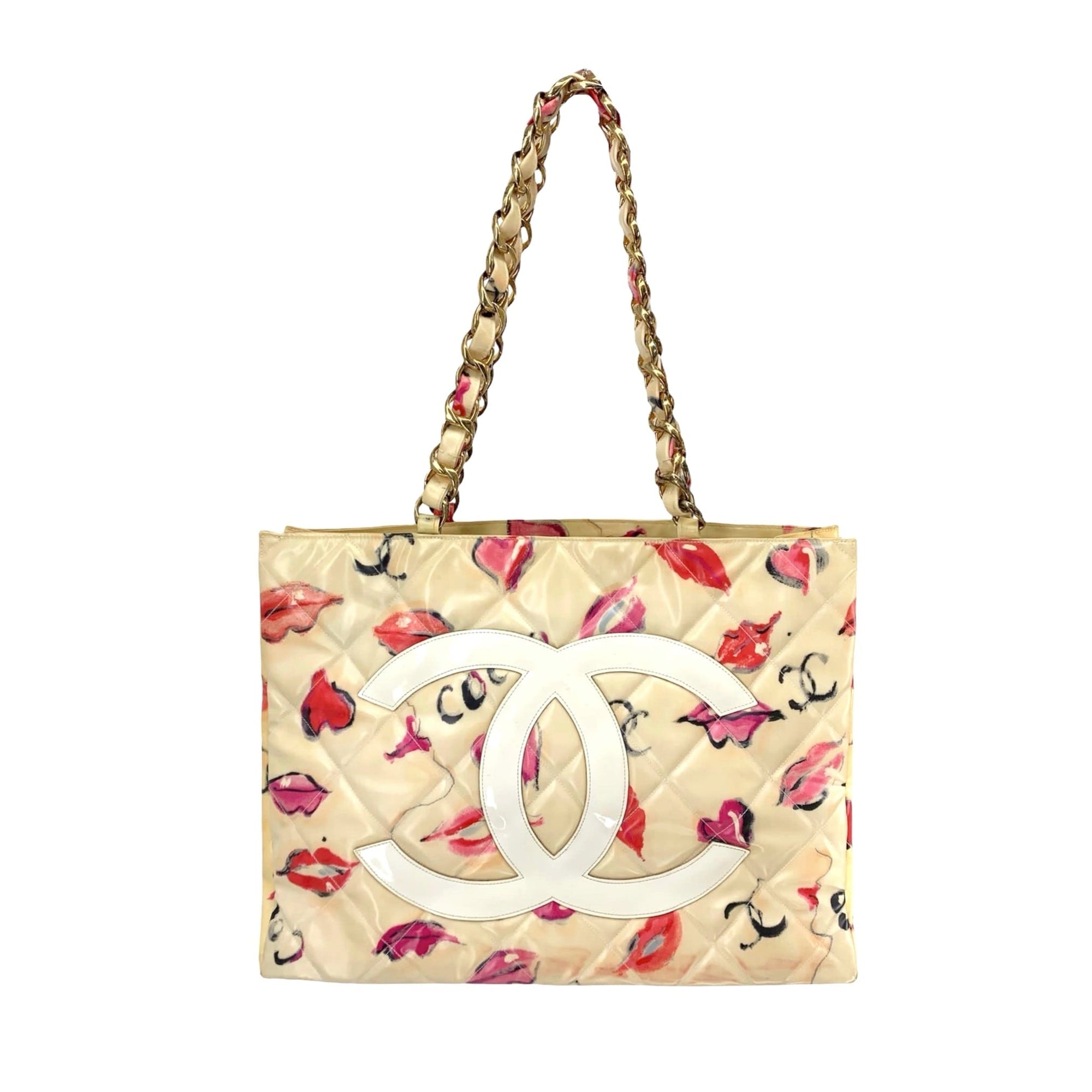 Chanel Beige Patent Jumbo Chain Tote - Handbags