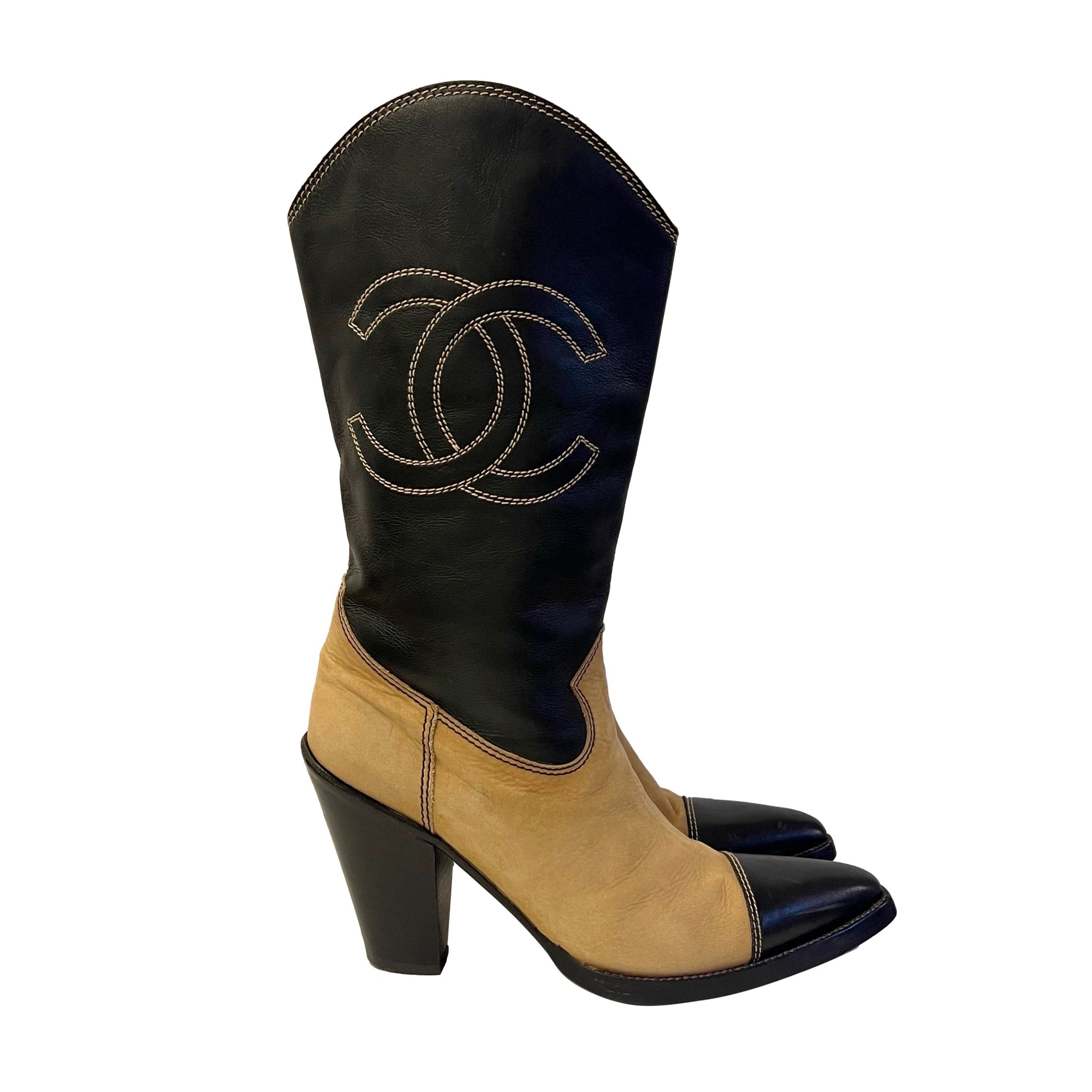 Chanel Logo Cowboy Boots - Shoes