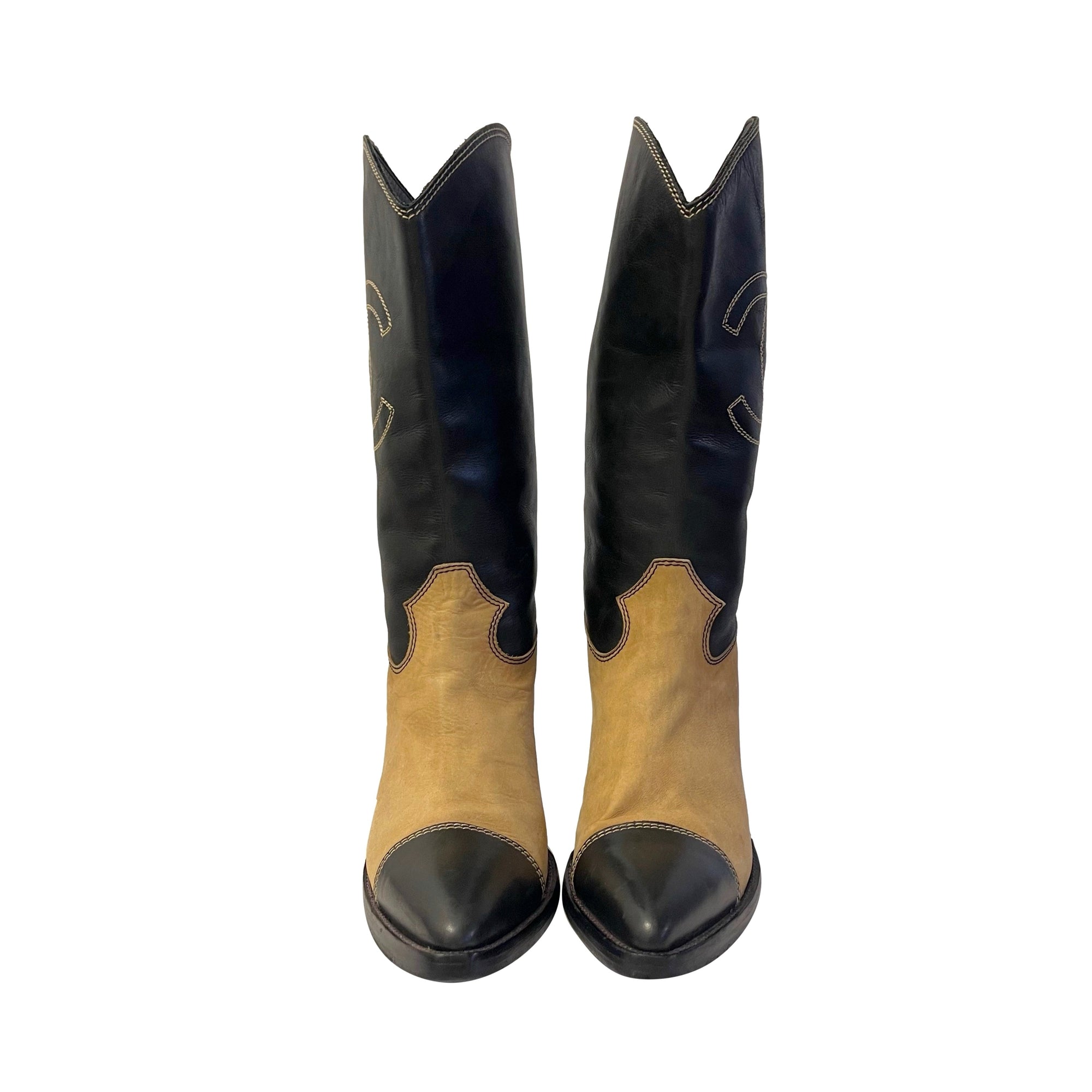 Chanel Logo Cowboy Boots - Shoes