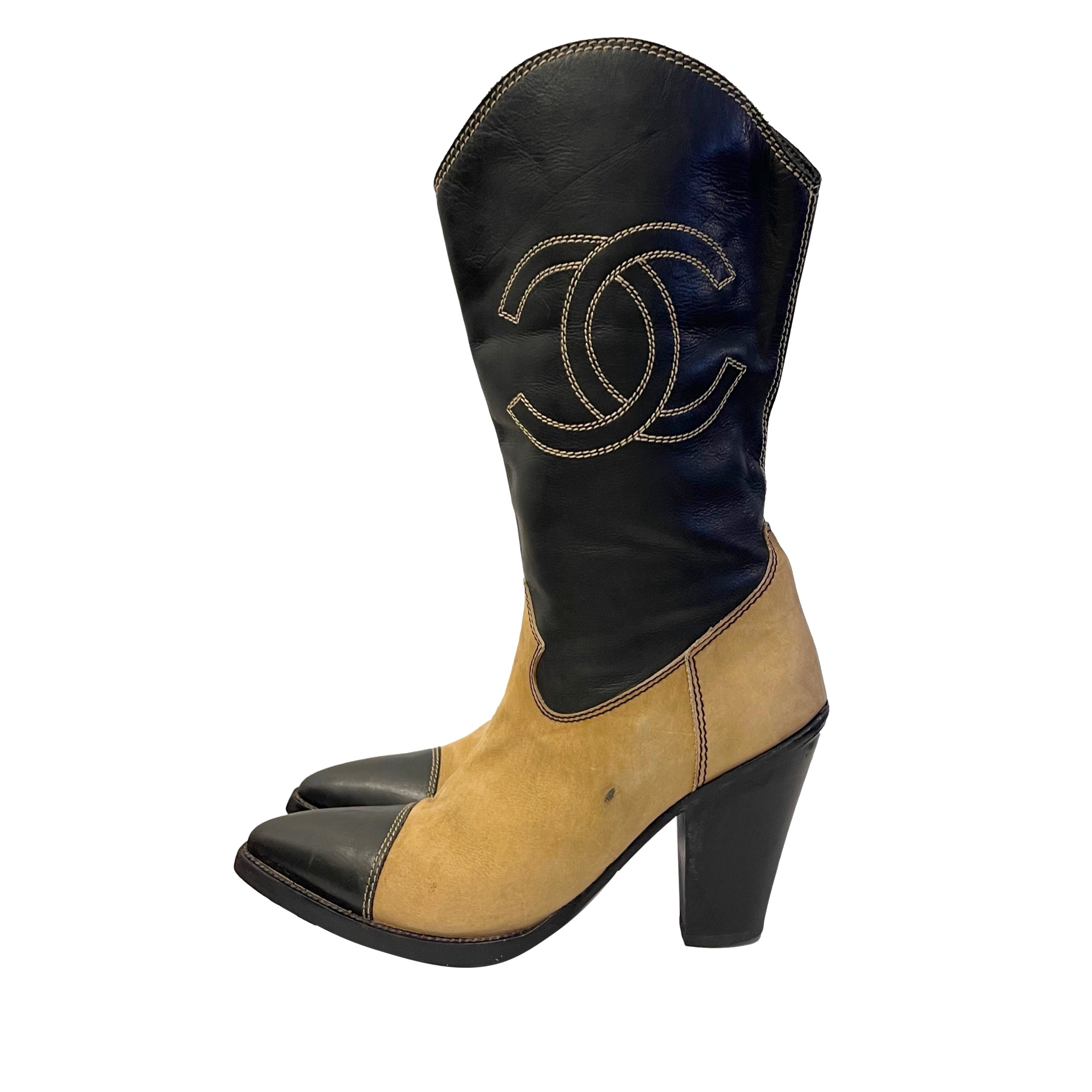 Treasures of NYC Chanel Tan Logo Toe Boots