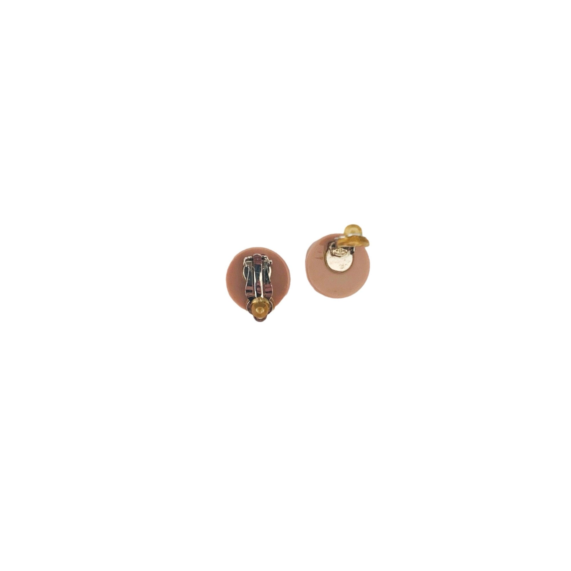 Chanel Mauve Rhinestone Heart Logo Clip On Earrings - 